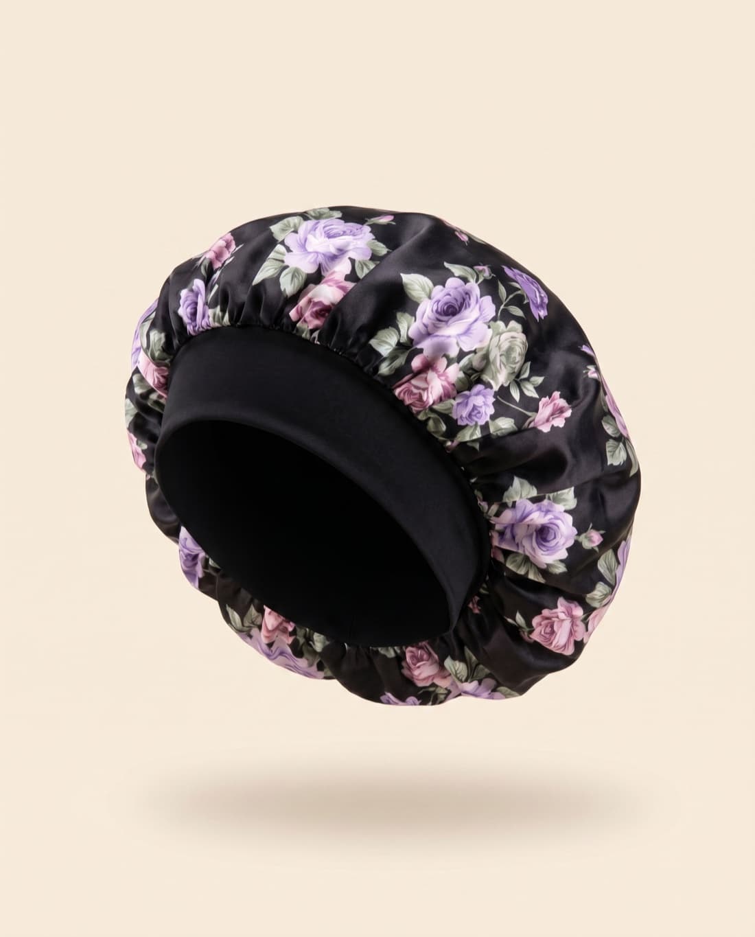 Black Floral Floral Satin Bonnet